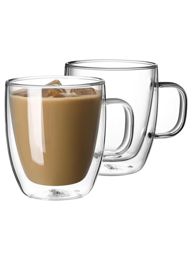 Double Wall Glass Coffee Mug with Handle, Heat Resistant Clear Borosilicate Glass Cup for Tea, Coffee, Latte, Cappuccino - Image 1